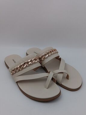 Limelight Cream Slide Sandals with  Gold Chain SIZE 11